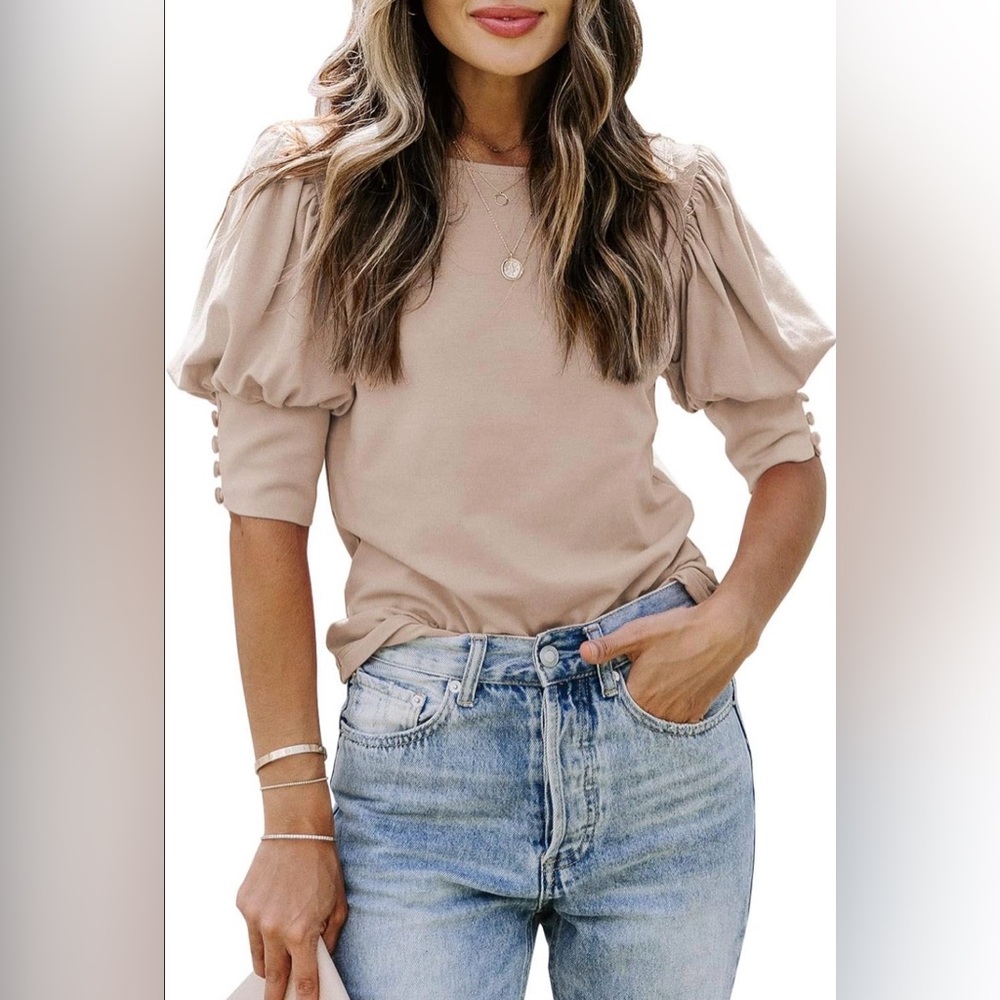 DOROSE Elegant Beige Puff Sleeve Top